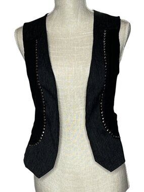 Michel Black Studded Sleeveless Vest Women L Textured Design